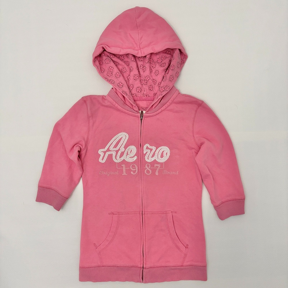 Aeropostale Zip Up Hoodie Y2K Chenille Logo Small Pink
